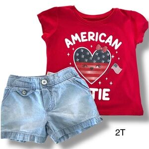 Carter’s/TCP Toddler Red American Cutie T-Shirt & Blue Denim Shorts Outfit Sz 2T